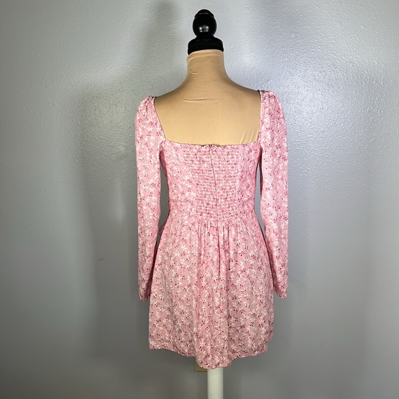 Reformation pink ditsy floral print longsleeve dress 6 coquette feminine brunch - Picture 8 of 16